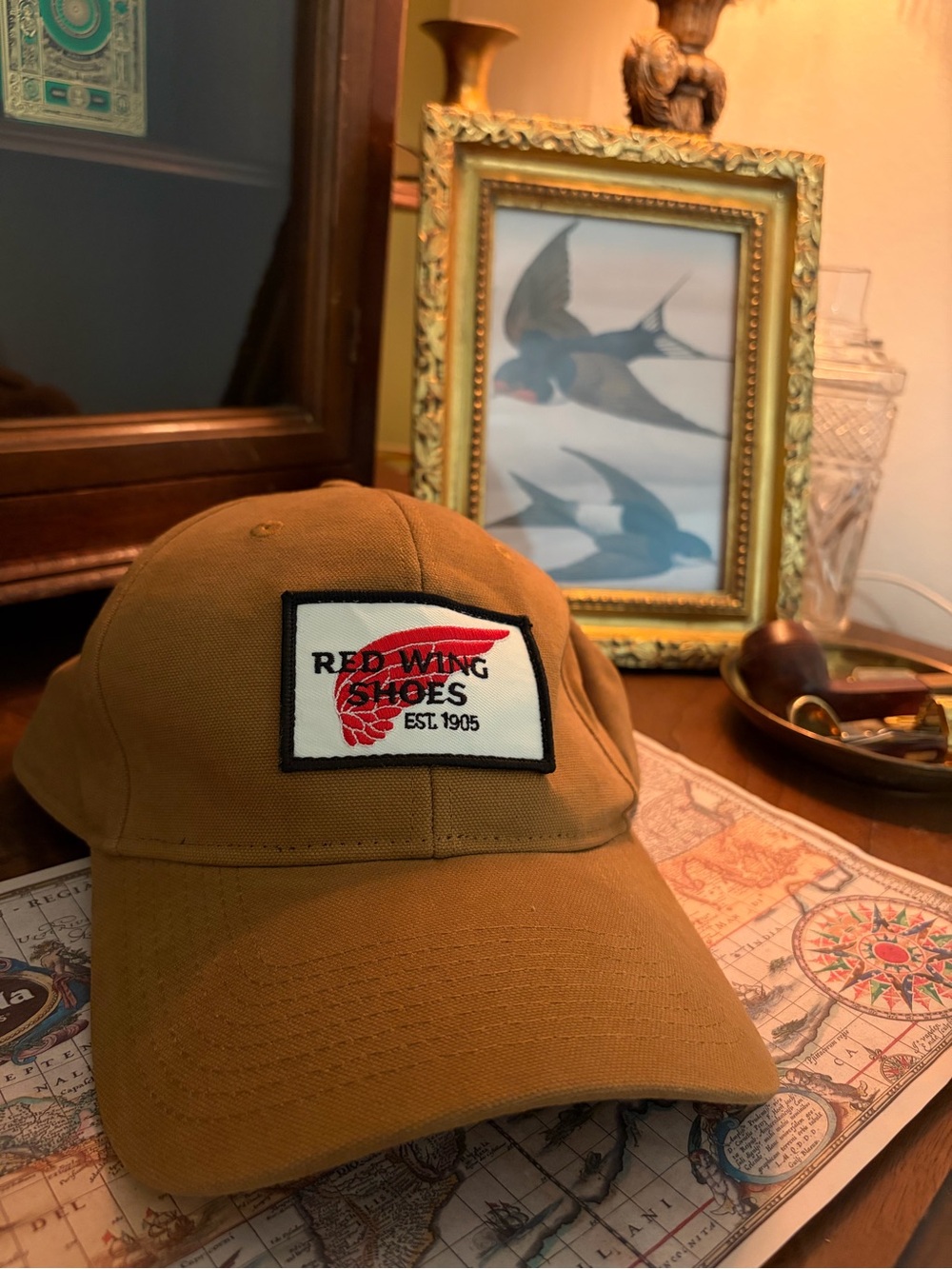 Red Wing Shoes Tan Canvas Baseball Cap with Red Patch